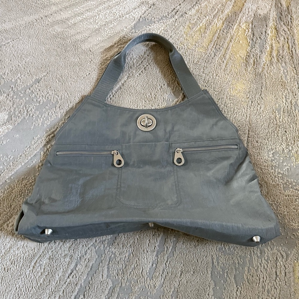 Baggallini Paris Satchel Hand Bag shoulder bag Purse gray nylon turn lock